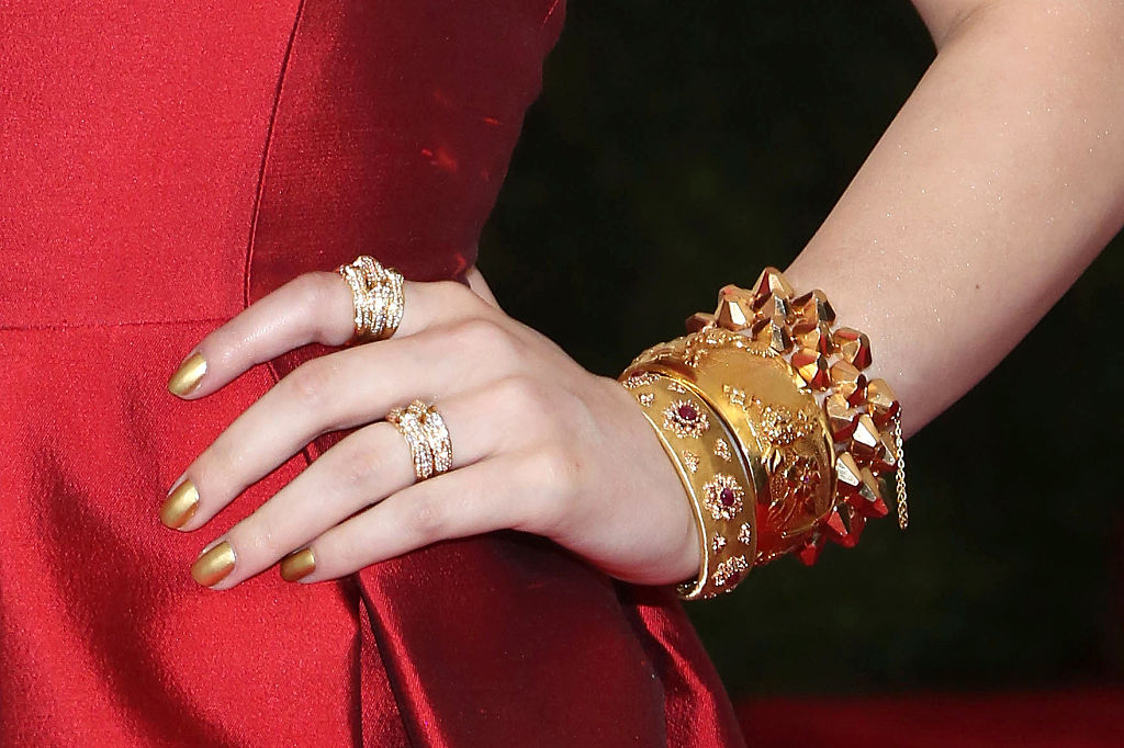 NEW YORK, NY - MAY 04: Actress Hailee Steinfeld, jewelry detail, attends "China: Through the Looking Glass", the 2015 Costume Institute Gala, at Metropolitan Museum of Art on May 4, 2015 in New York City. (Photo by Taylor Hill/FilmMagic)